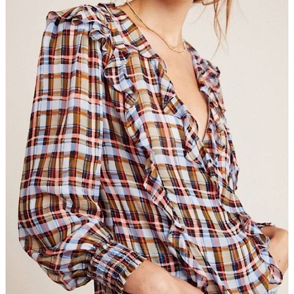 Anthropologie Semi-Sheer Plaid Blouse - Picture 1 of 10